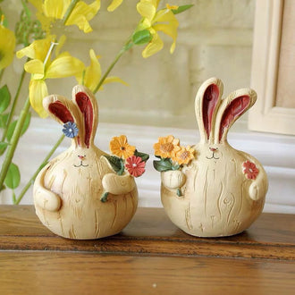 2 Pcs - Hand Painted Bunny Figurine