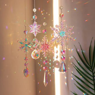 4 Pcs - Iridescent Snowflake Crystal Suncatcher